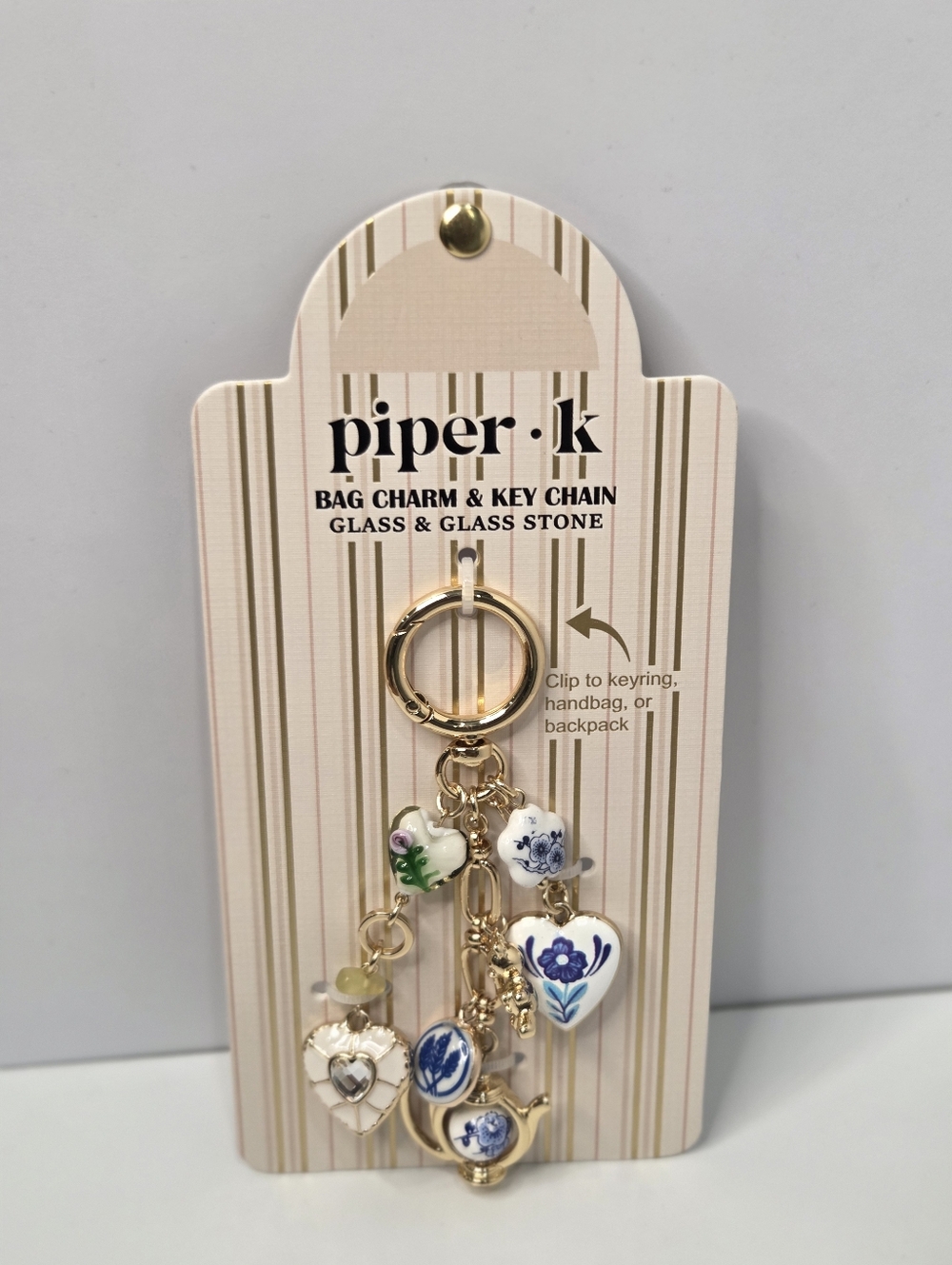 🤍▪️piper k▪️ UK Gold and White Teapot  Glass/Glass Stones  Floral Bag Charm - Picture 7 of 9